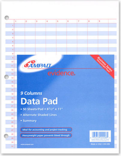 ACCTNG PAD 8.5x11 50SH 9COL