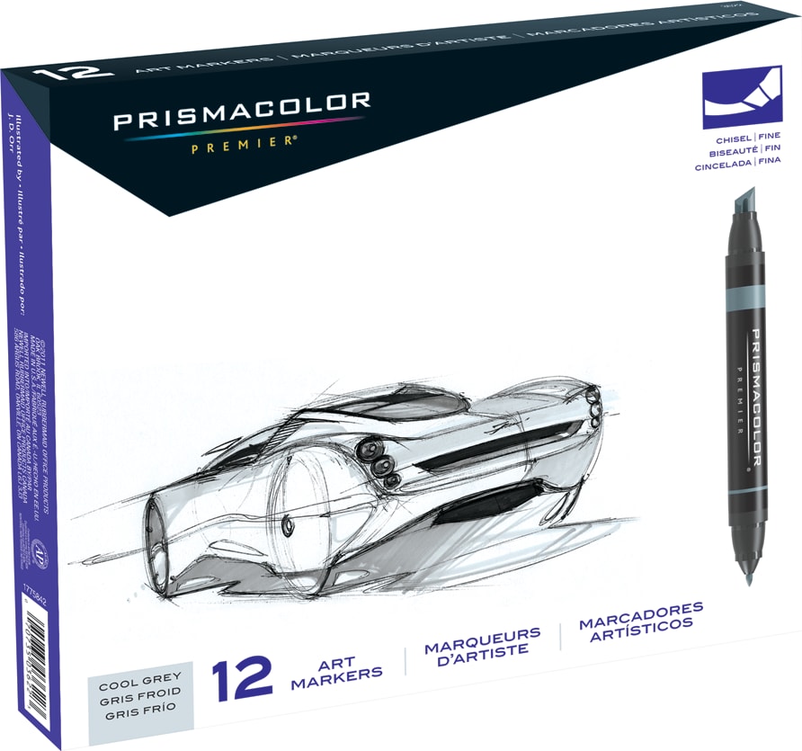 Prismacolor Premier Art Markers Chisel-Fine Double-Ended Marker Set 12 Cool Grays