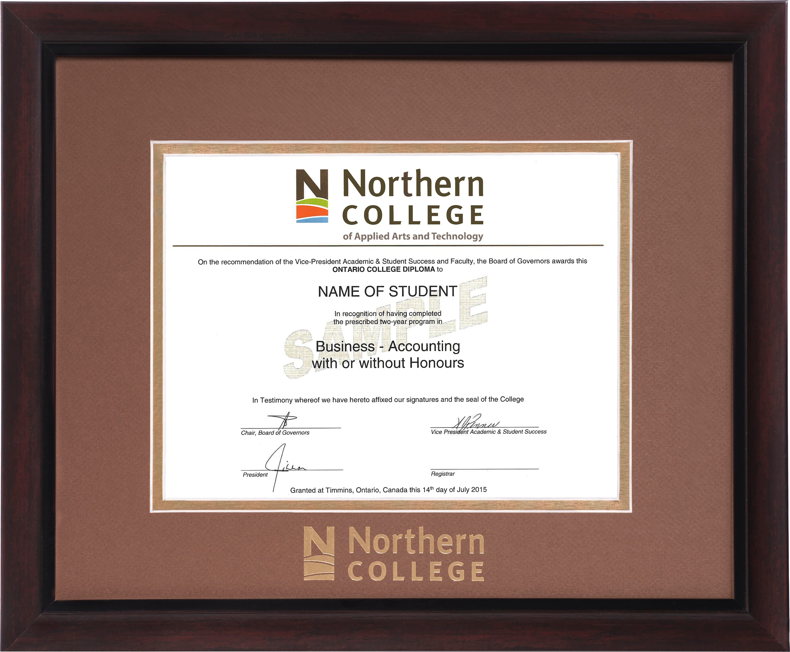Northern College Double Mat 15 in. x 18 in. Brentwood Diploma Frame