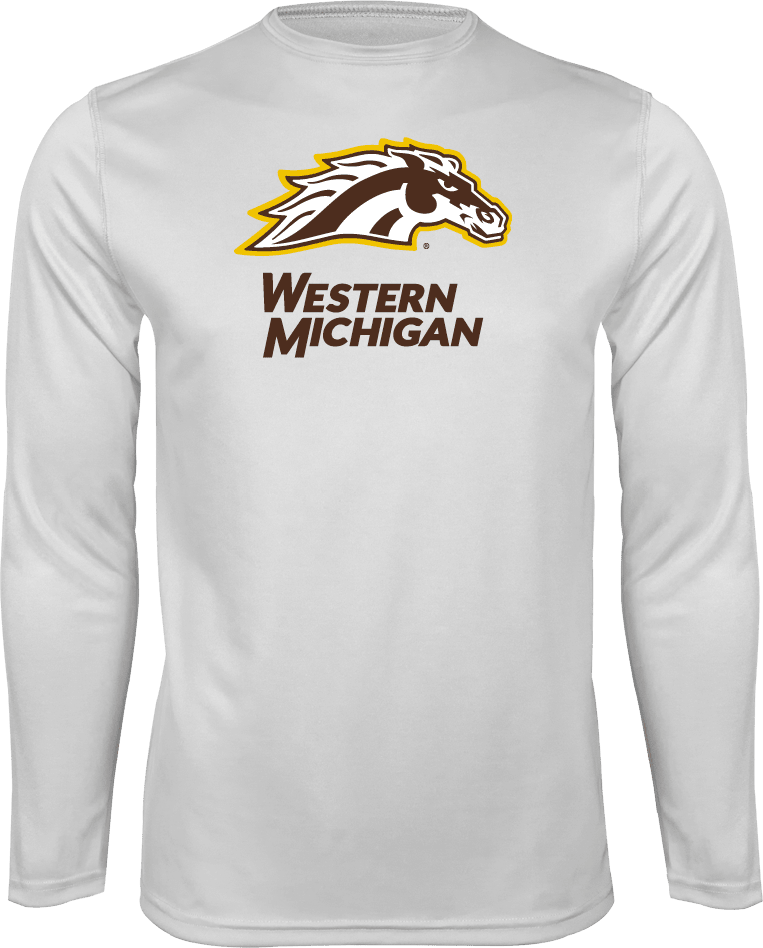 Western Michigan Performance Long Sleeve Shirt Western Michigan with Bronco Head Mascot - ONLINE ONLY