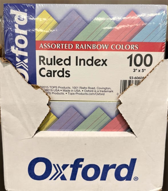 INDEXCARD3x5 100CT RULED ASST