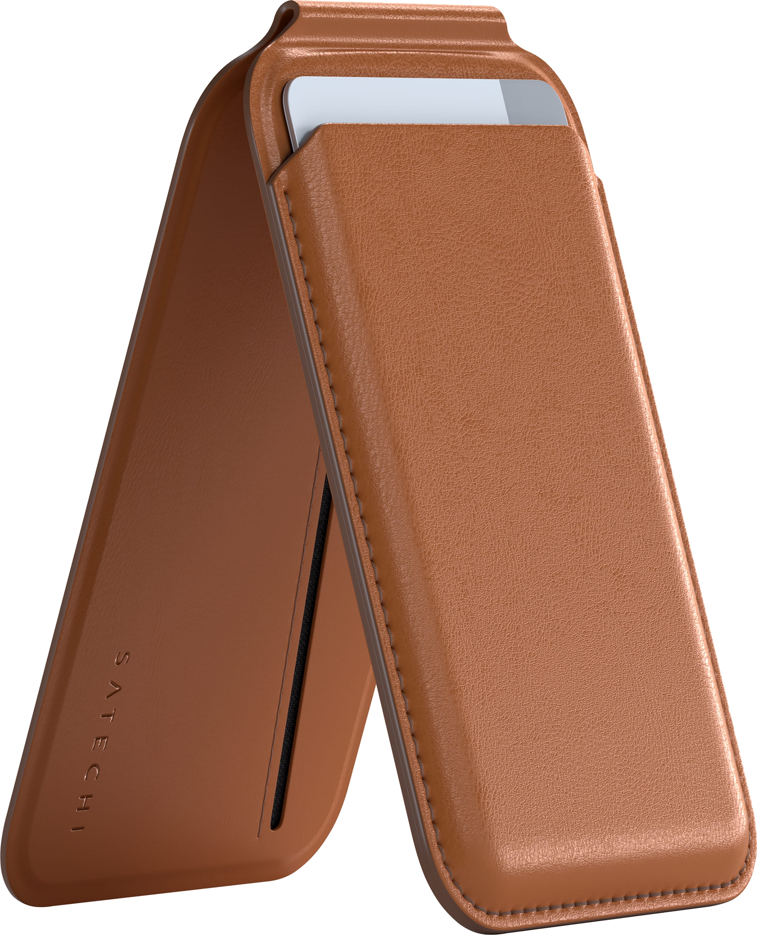 Satechi Vegan-Leather Magnetic Wallet Stand, Brown - ONLINE ONLY