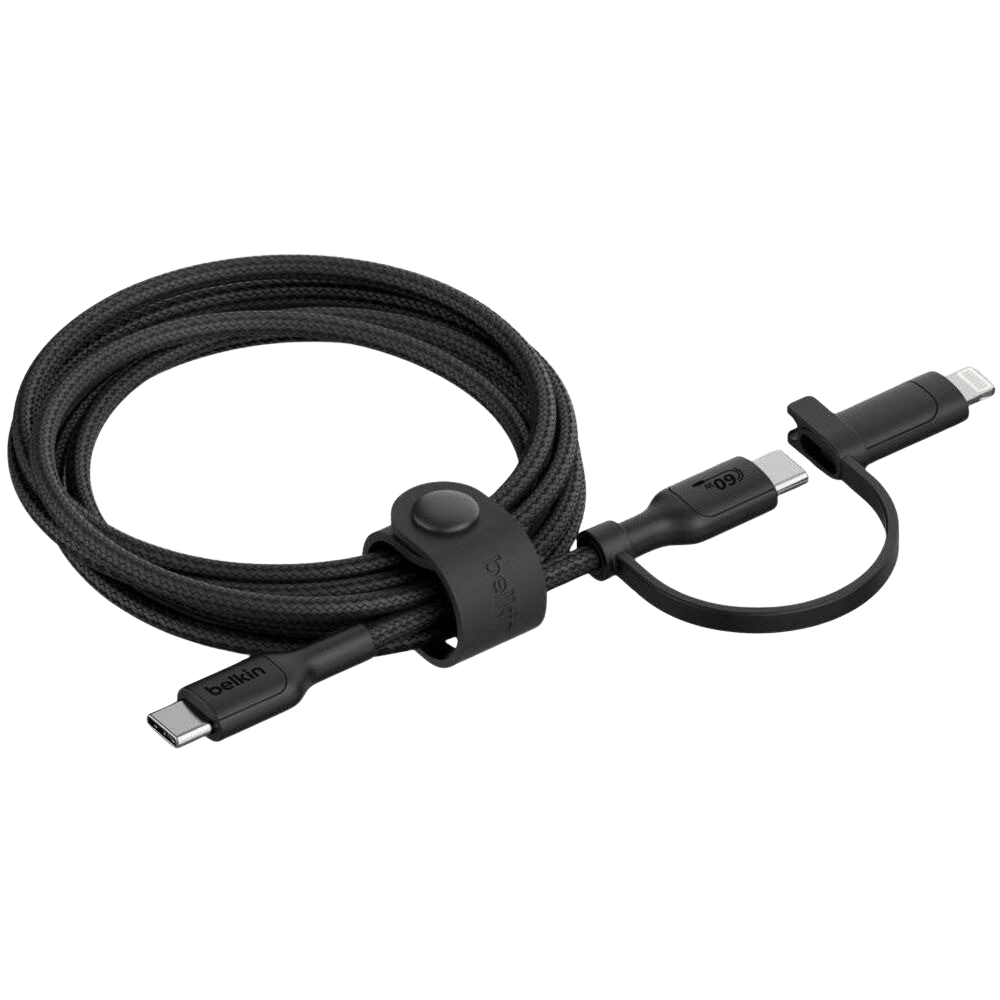 BELKIN BOOSTCHARGE PRO 2-in1 CABLE with USB-C and LIGHTNING CONNECTOR in BLACK - ONLINE ONLY