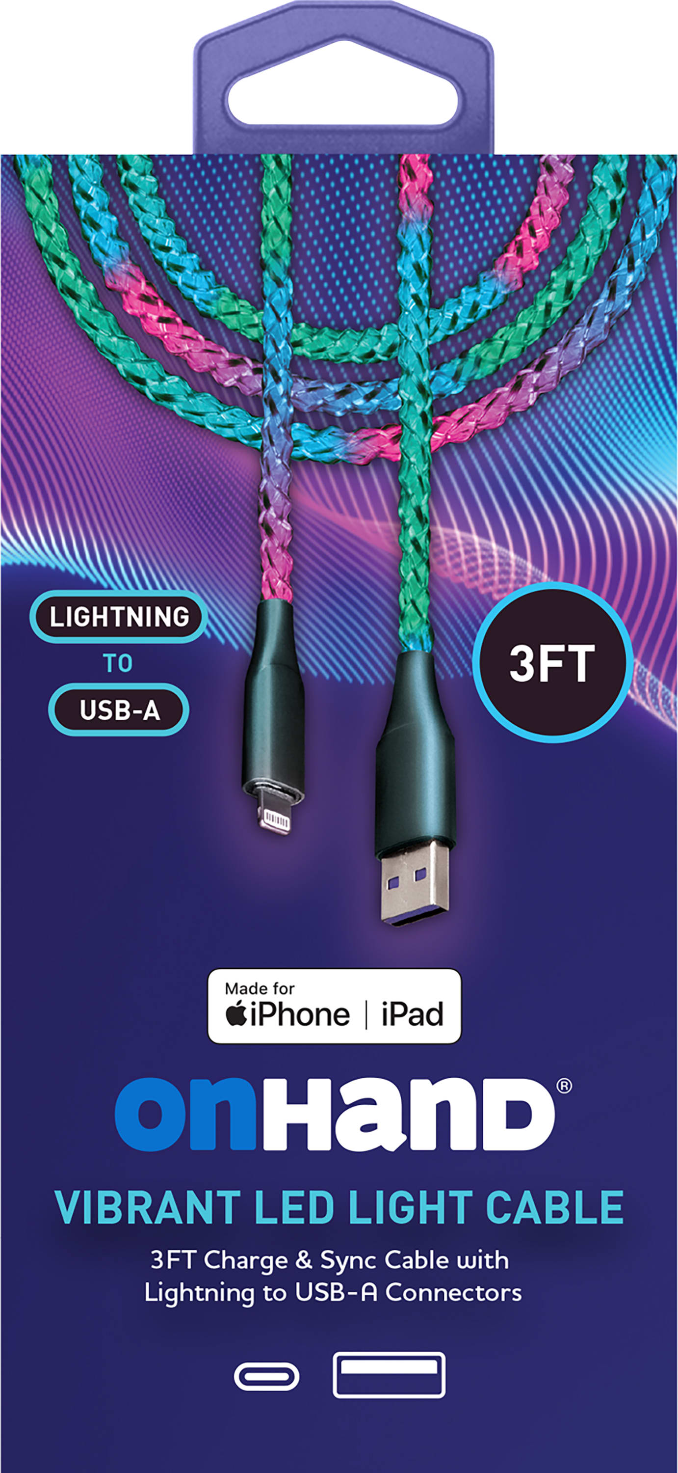 OnHand Vibrant LED Light Charge & Sync Cable, - ONLINE ONLY
