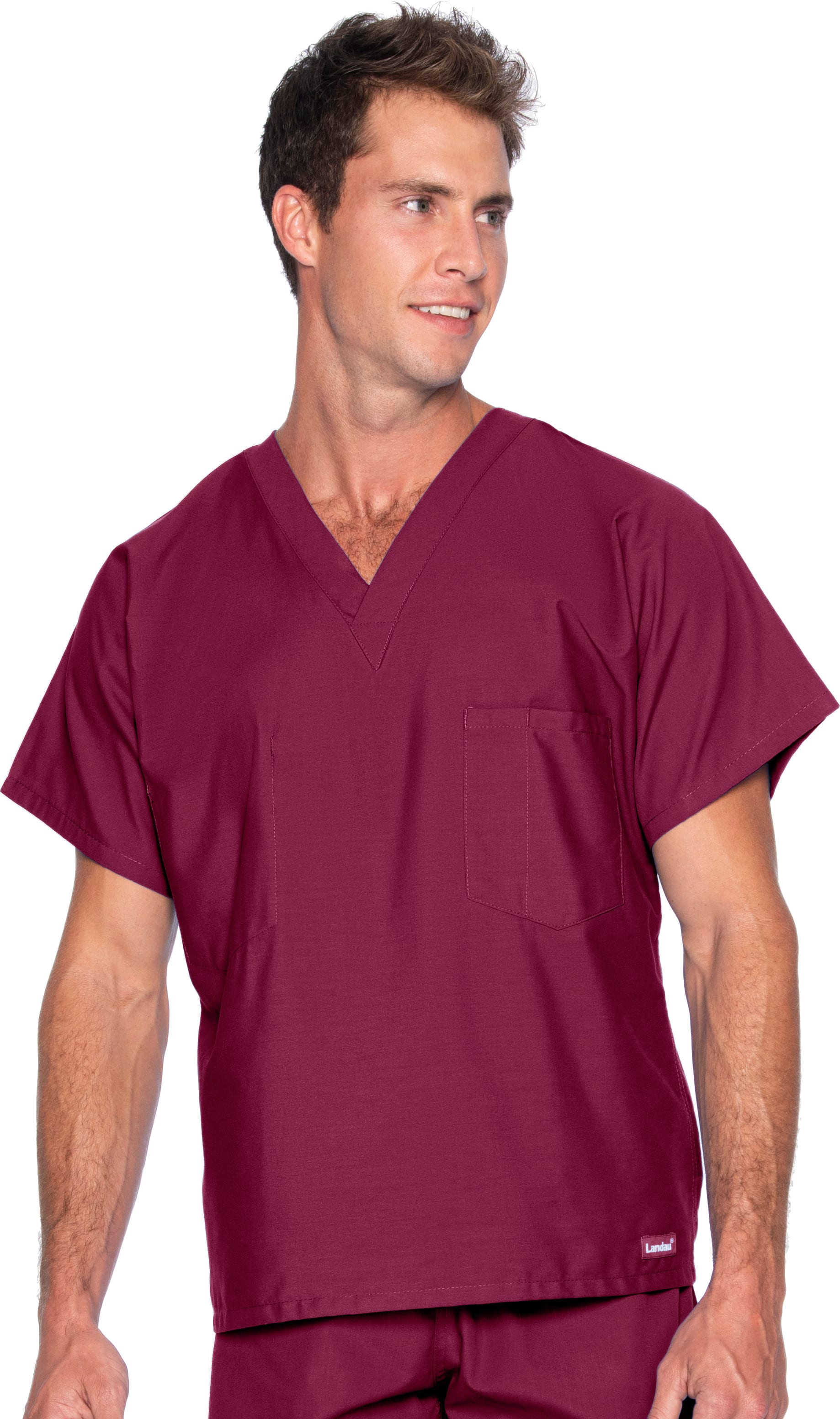 Essentials Unisex 1-Pocket V-Neck Scrub Top Wine Small