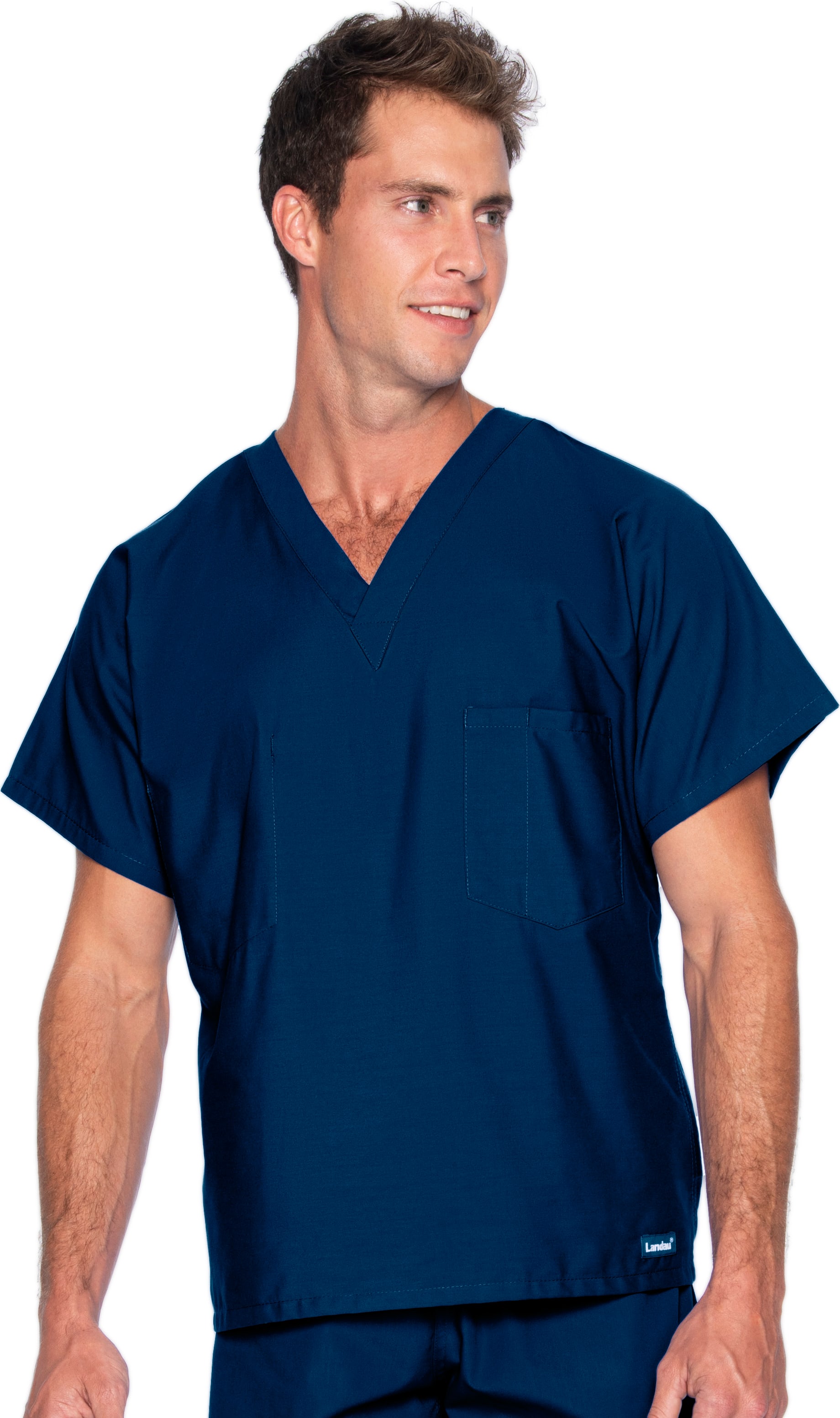 Essentials UNISEX 1-Pocket V-Neck Scrub Top Navy Large