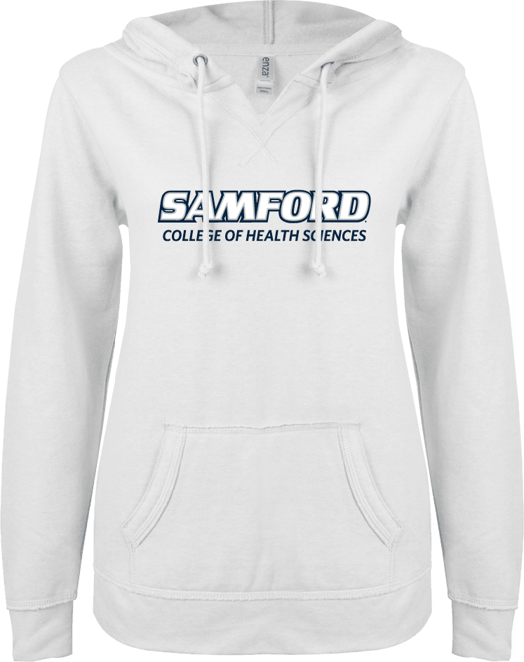 Samford ENZA Ladies V Notch Raw Edge Fleece Hoodie College of Health Sciences - ONLINE ONLY