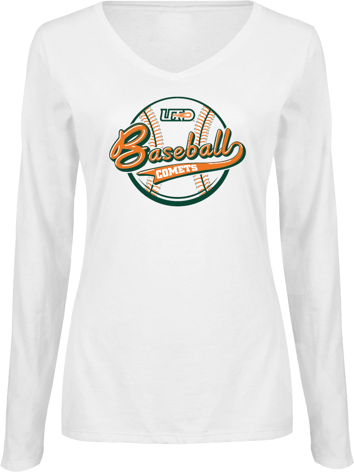 UT Dallas Womens Long Sleeve V Neck Tee  UTD - Baseball Script over Ball - ONLINE ONLY