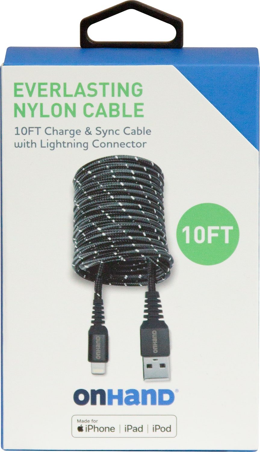 OnHand Charging CBL 10ft BP USB-A to Lightning (MFi certified), Black - ONLINE ONLY