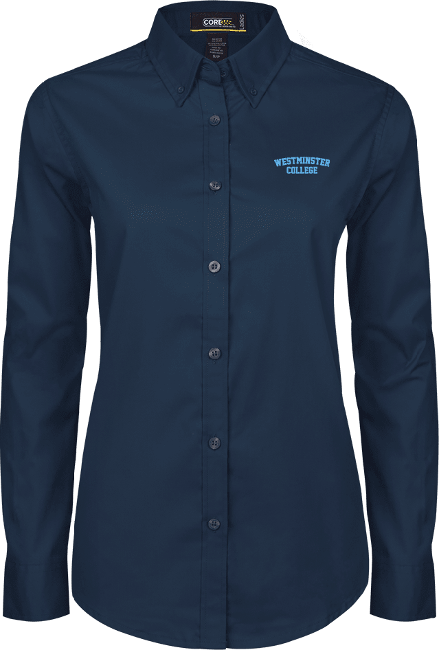 Westminster Womens Twill Button Down Long Sleeve  Westminster College Wordmark - ONLINE ONLY