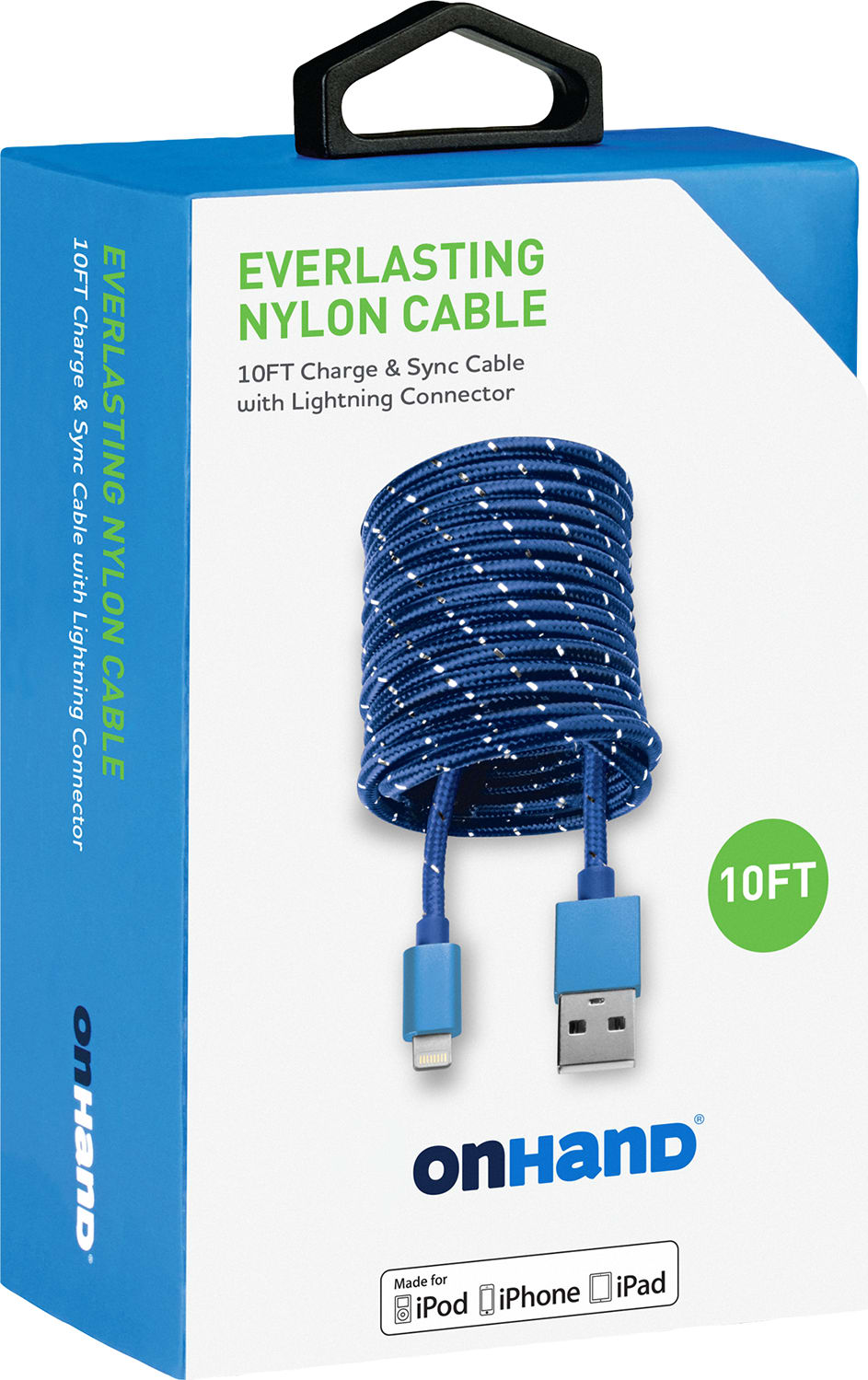 OnHand Charging CBL 10ft BP USB-A to Lightning (MFi certified), Blue - ONLINE ONLY