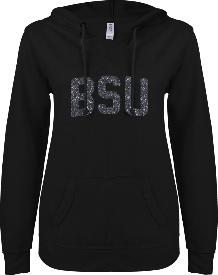 Bowie State ENZA Womens V Notch Raw Edge Fleece Hoodie BSU Glitter Soft Glitter - ONLINE ONLY