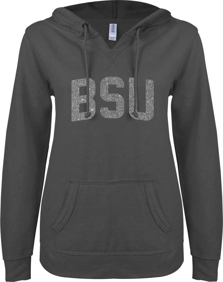 Bowie State ENZA Womens V Notch Raw Edge Fleece Hoodie BSU Glitter Soft Glitter - ONLINE ONLY