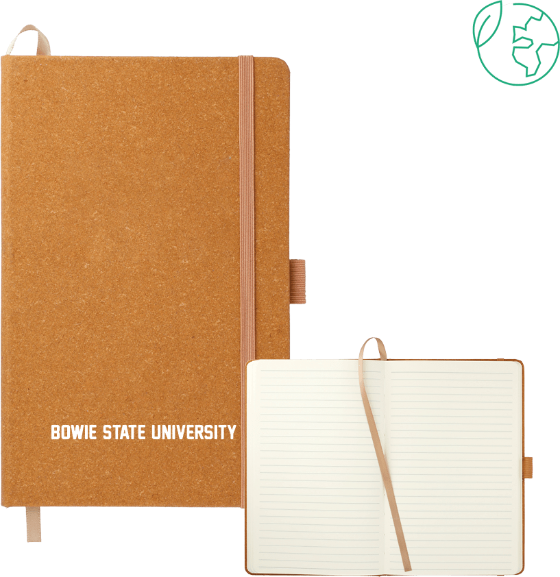 Bowie State 5.5 x 8.5 Natural FSC Mix Recycled Leather Bound Journal Bowie State University Flat - ONLINE ONLY