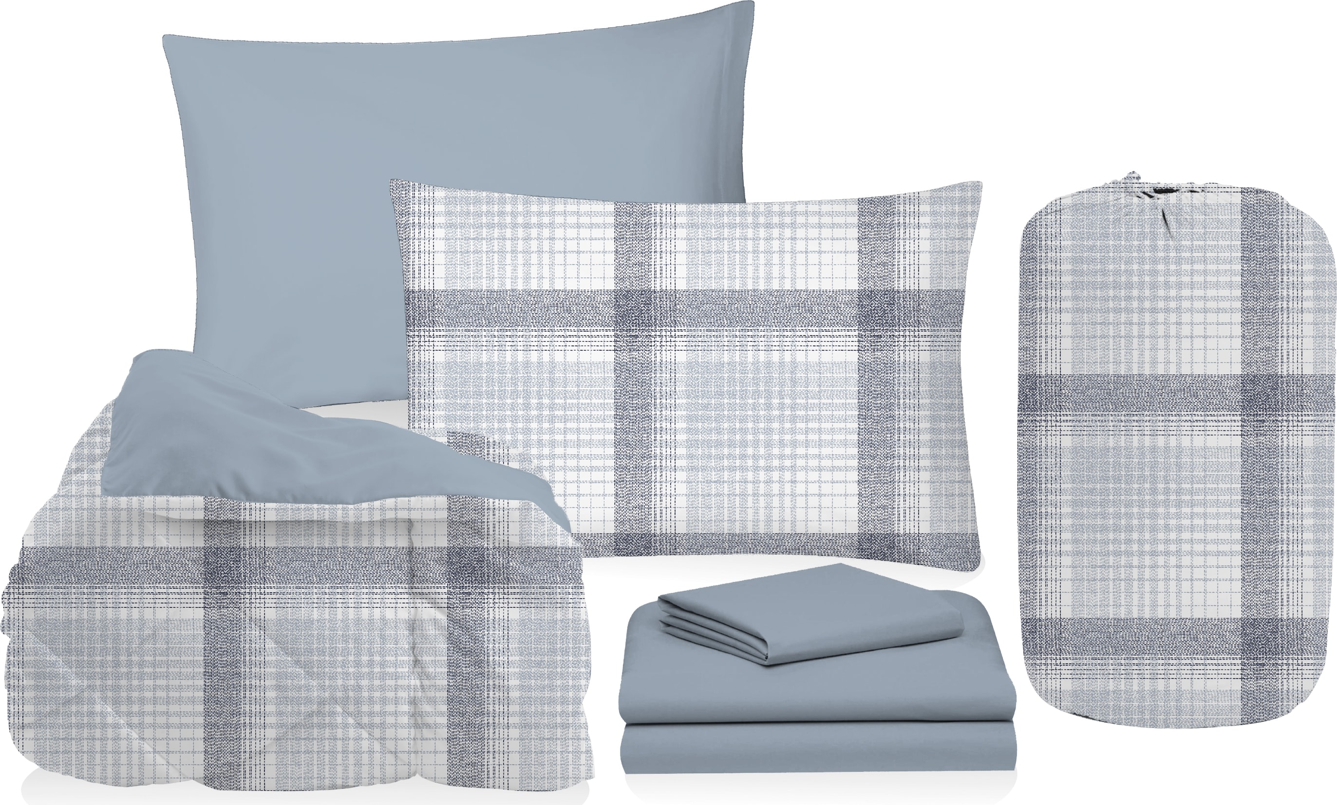 5PC BED IN BAG- BLUE PLAID