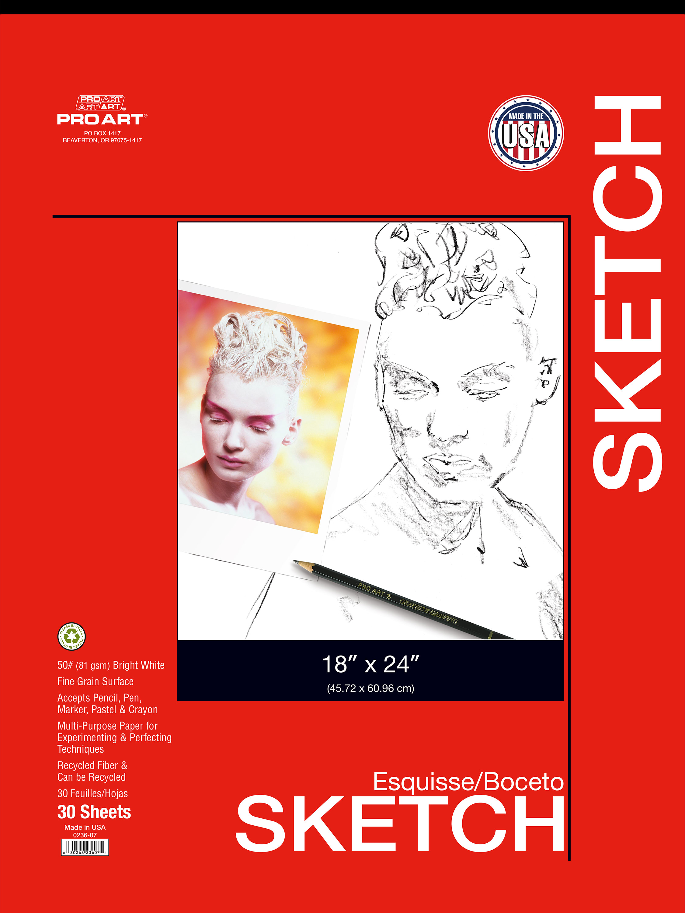Pro Art 18x24 50 lb. Sketch Paper 30 Sheet Tape Bound Pad