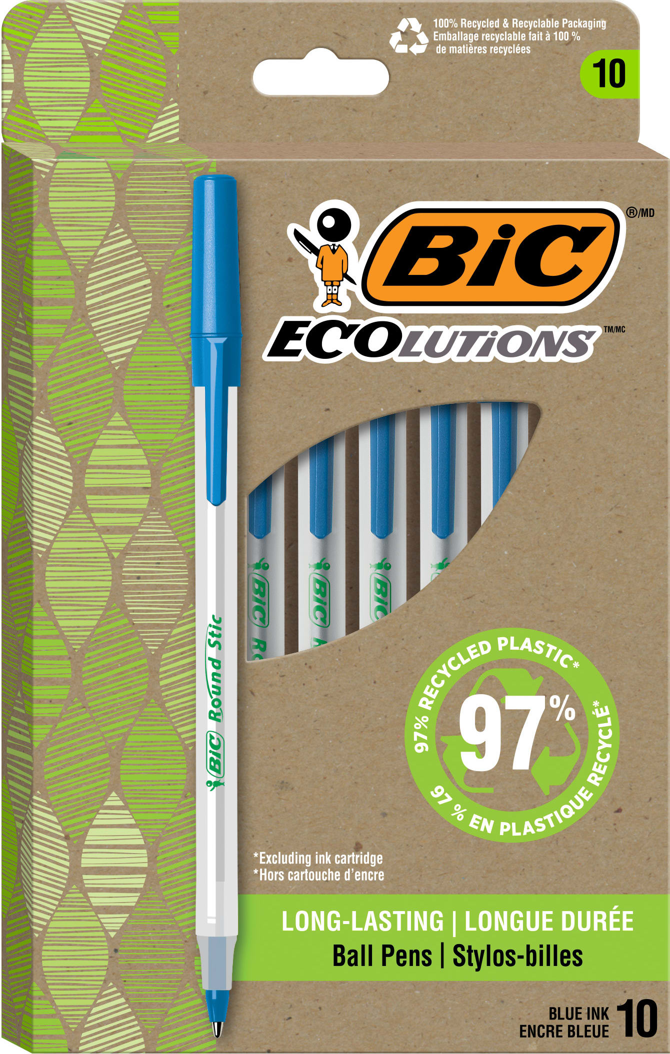 PEN ECO RND STIC MED BLU 10P