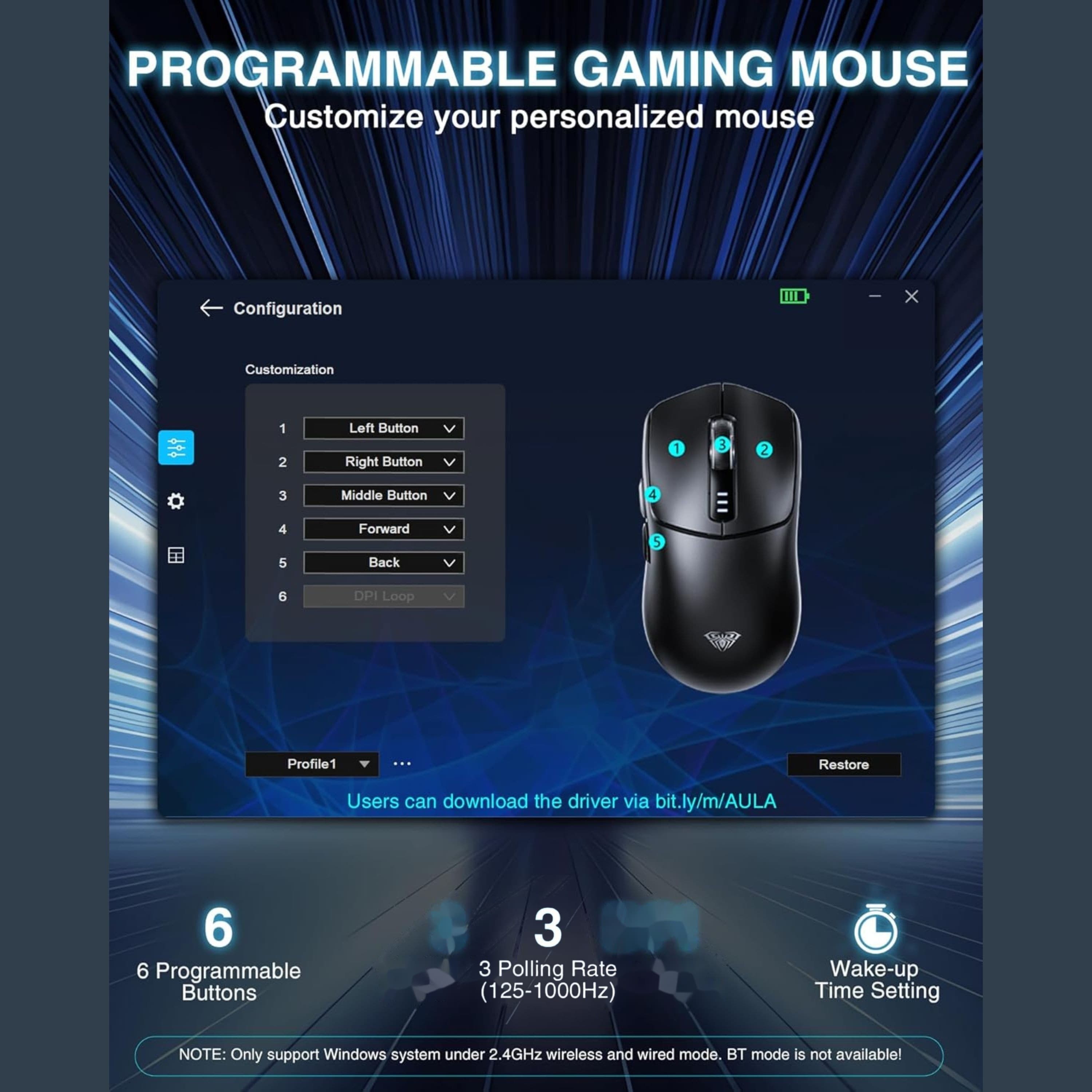 AULA SC580 Rechargeable Wireless Gaming Mouse - White - ONLINE ONLY