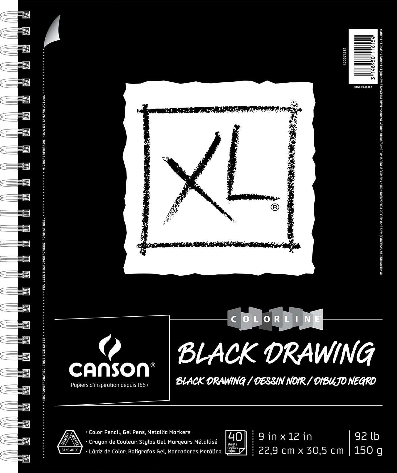 XL DRAWING PAD BLACK 9X12 40 SHEETS