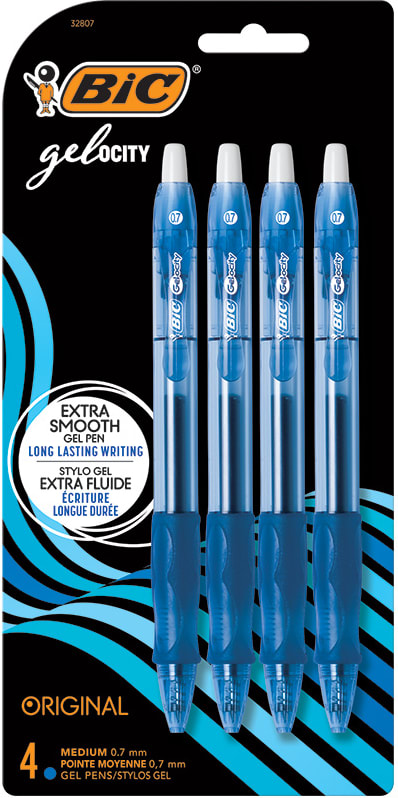 BIC Gel-ocity Original Gel Pen  Medium Point (0.7mm)  Blue  4 Count