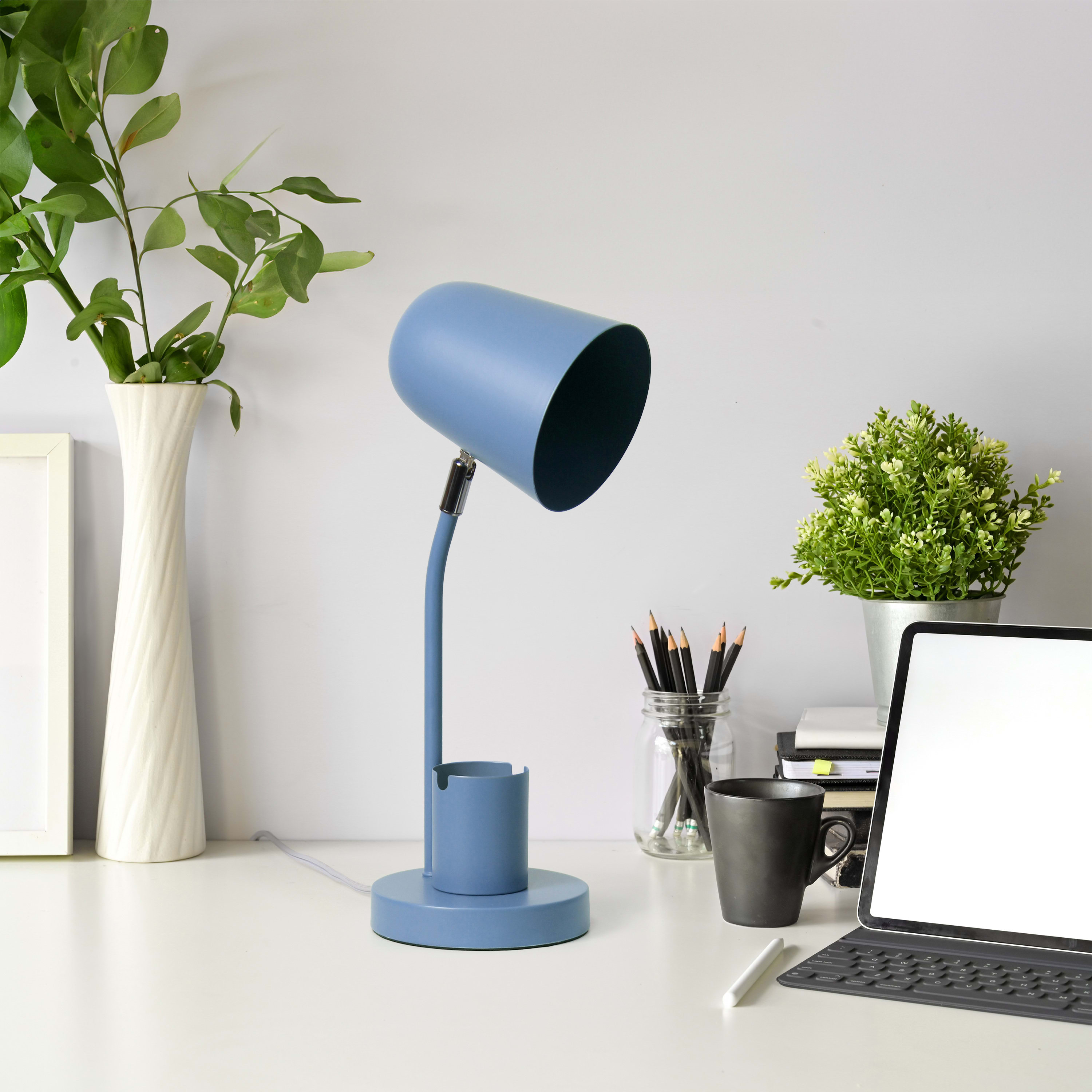 Simple Designs 15.75" Sleek Essentials Metal Table Desk Lamp with Compartment, for Office