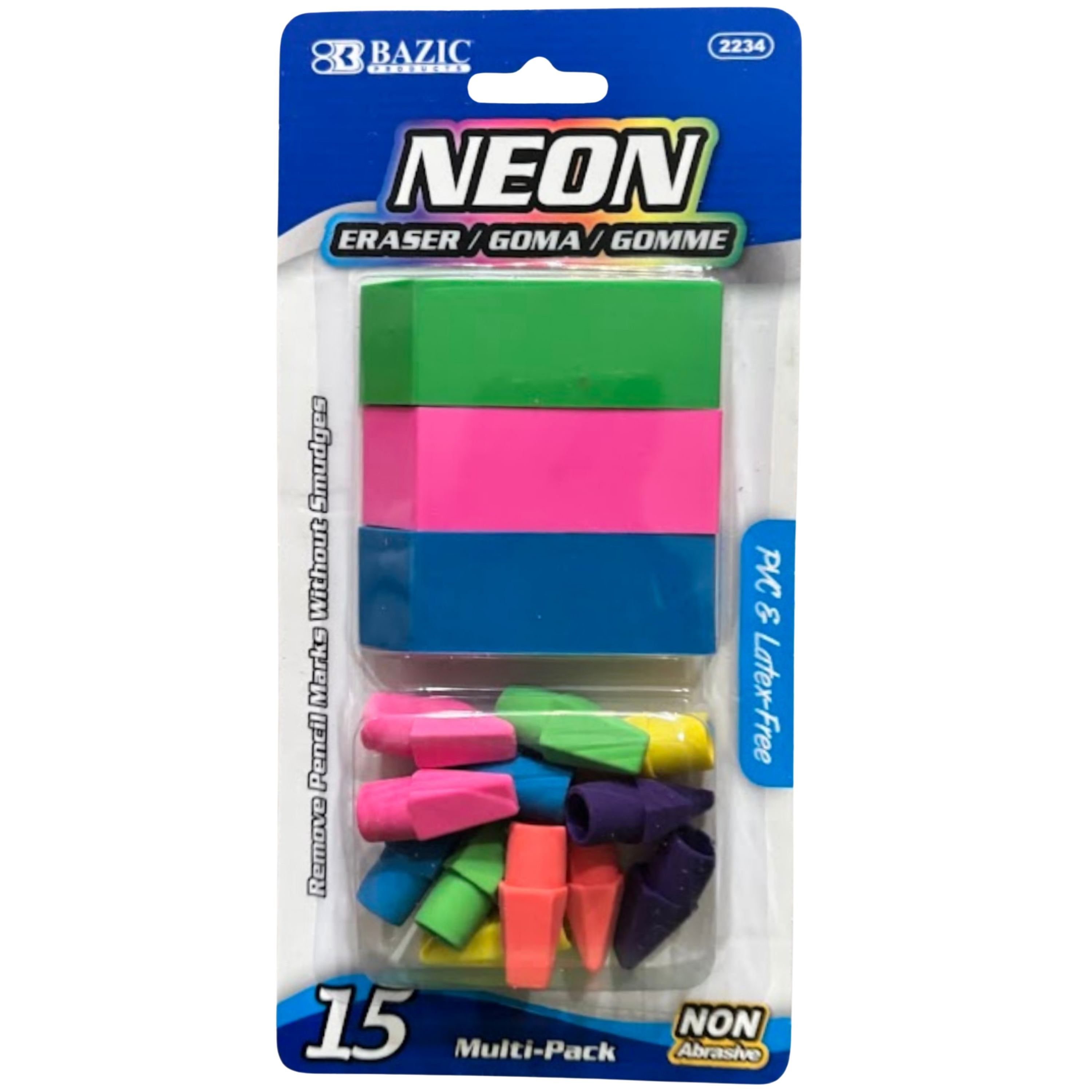 BAZIC Bevel Erasers + Pencil Top Arrowhead Erasers Set  15-Count
