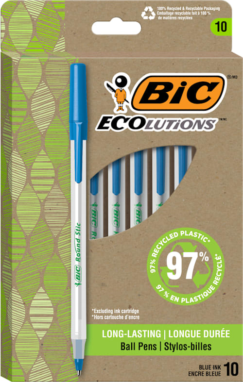PEN ECO RND STIC MED BLU 10P