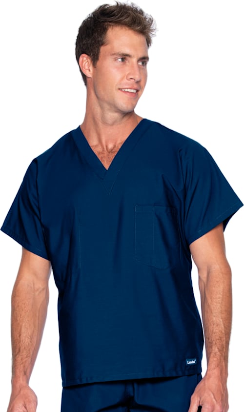 Essentials UNISEX 1-Pocket V-Neck Scrub Top Navy Large